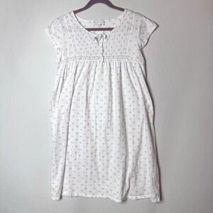 Eileen West White Cotton Nightgown Lace Trim Cottage Soft Pink Floral Sz M